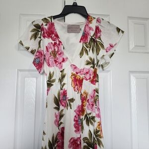White Closet Floral V-Neck Maci Dress - White with Pink & Green Floral